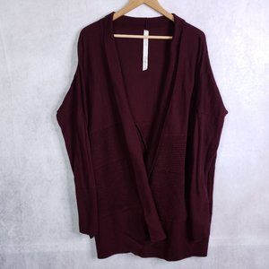 Lululemon Women's Sz 12 100% Merino Wool Open Front Cardigan Wrap Wine Maroon